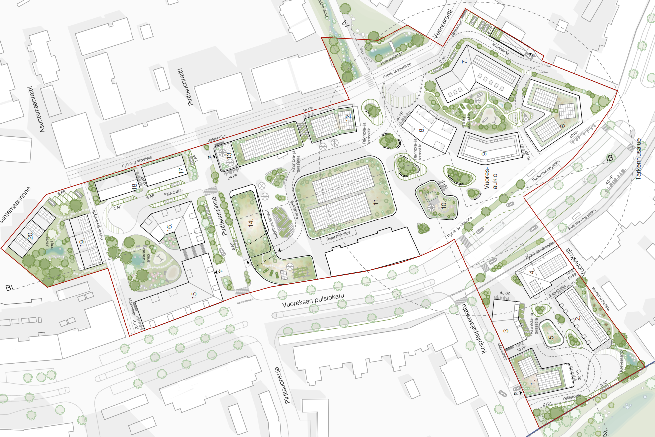 Vuores Stadtblöcke Lageplan